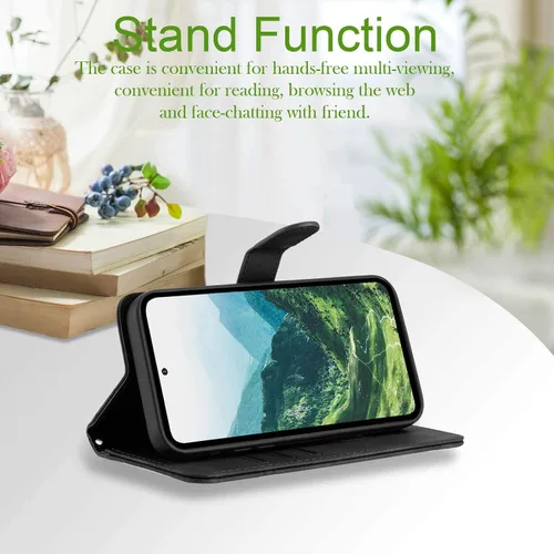 Vista 4 de para Samsung S21 Funda Billetera Titular de la tarjeta Correa (negro) PU Leather Pattern, Card Slots, Cash Pocket, Kickstand, Magnetic Closure