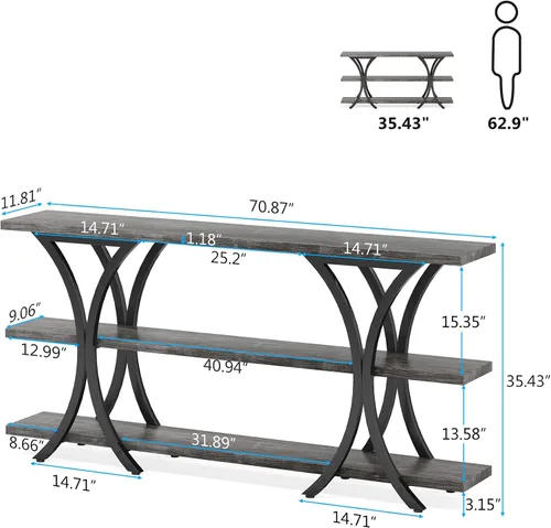 Vista 2 de Tribesigns Mesa consola estrecha de 70.8 pulgadas, mesa de sofá larga con estantes de almacenamiento de 3 niveles para entrada, pasillo, sala