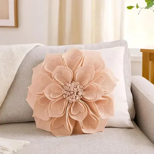 Vista 13 de Fennco Styles Funda de almohada decorativa de pétalos en forma de corazón 3D hecha a mano de 16 pulgadas, redonda, funda de almohada floral