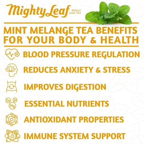 Vista 7 de Té orgánico Mighty Leaf Tea sabor Mint Melange, 15 bolsitas de hoja entera de 1.32 oz