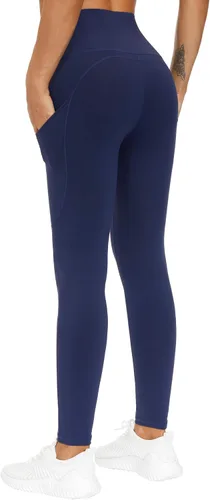 Vista 3 de THE GYM PEOPLE Pantalones de yoga gruesos de cintura alta con bolsillos, control de abdomen, leggings de yoga para mujer