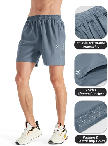 Vista 3 de Pantalones cortos deportivos para hombre, pantalones cortos de entrenamiento para correr, tenis, gimnasio, 5, 7, 9 pulgadas, cómodos, ligeros, 3