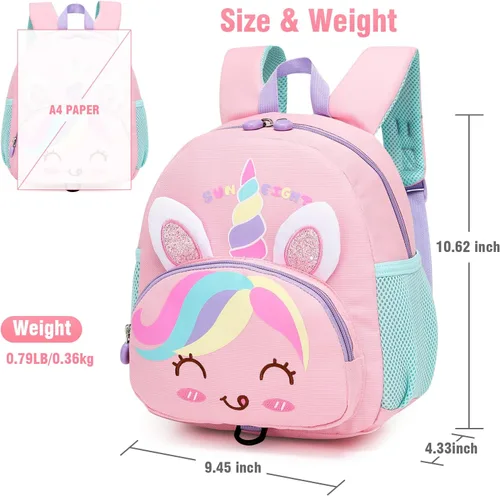Vista 5 de Mochila infantil para niñas y niños, linda mochila escolar de dibujos animados en 3D para bebés, niños y niñas de 1 a 5 años, Unicornio, Moderno