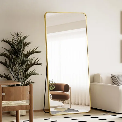 Vista 23 de BEAUTYPEAK - Espejo de cuerpo entero negro, espejo de piso de 56 x 21 pulgadas con esquinas redondeadas, espejo para colgar, apoyar contra la pared