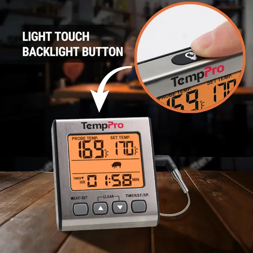 Vista 7 de TempPro Termómetro digital de carne para cocinar y asar a la parrilla, termómetro de alimentos para barbacoa con luz de fondo y temporizador