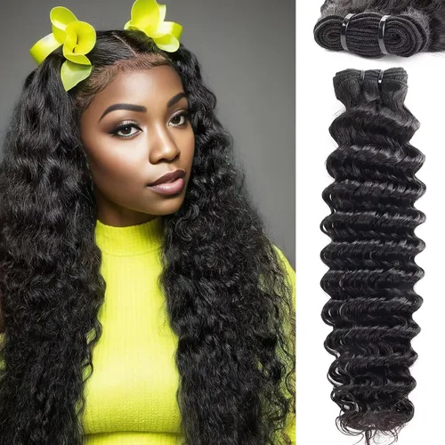 Vista 10 de Manojos de cabello humano ondulado profundo de 12, 14, 16 pulgadas, paquetes de ondas de agua, 100% sin procesar, 10A, cabello humano virgen