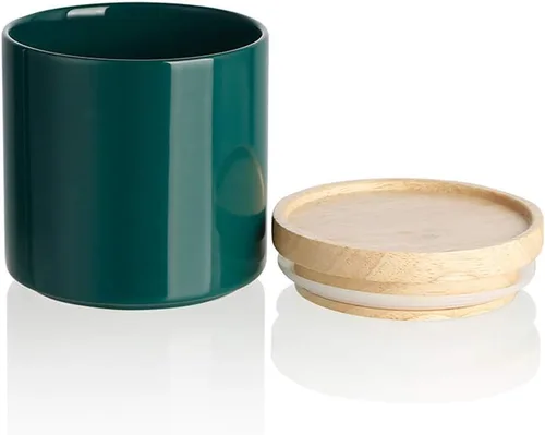 Vista 25 de Recipientes de cocina Sweejar, tarro de almacenamiento de cerámica para alimentos, recipientes apilables con tapa hermética de madera para servir