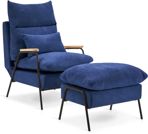 Vista 15 de MCombo Silla reclinable Accent con otomana, sillón de tela moderno, sofá cama tapizado para sala de estar y dormitorio, espacio pequeño 4055