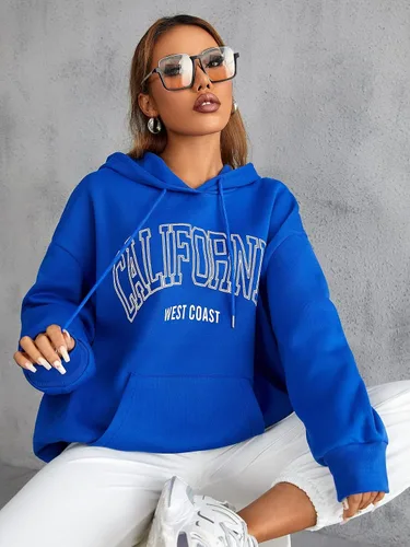 Vista 4 de SOLY HUX Sudadera casual con capucha de California para mujer, diseño de Los Ángeles, con cordón