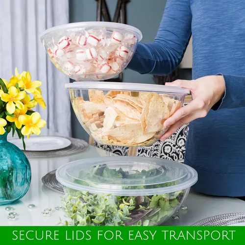 Vista 8 de PLASTICPRO Cuencos desechables de 48 onzas redondas de plástico transparente con tapas, cuencos para fiesta, aperitivos o ensalada, cuencos