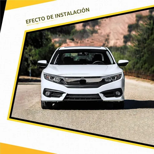 Vista 7 de PENSUN Parrilla de parachoques delantero con cromo + 2 bordes cromados para párpados para Honda Civic Sedan 2016 2017 2018