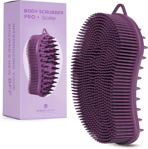Vista 20 de MainBasics - Limpiador corporal de silicona de doble cara, negro, masaje Limpiador de ducha con nodos de masaje, alternativa de esponja