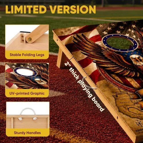 Vista 6 de Juego de tablas de cornhole de madera maciza, natural, 8 bolsas de frijoles Bald Eagle