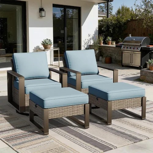 Vista 82 de Joyside - Sofá de mimbre para patio al aire libre, sofá de ratán de 3 plazas con cojines gruesos de olefina y reposabrazos rectangular con marco