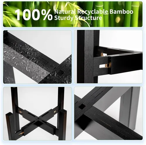 Vista 4 de Soporte ajustable de bambú para plantas de interior, soporte para macetas de 8 a 12 pulgadas para sala de estar, dormitorio, esquina, estante