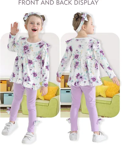 Vista 3 de Kucnuzki Baby Girl Clothes Toddler Girl Cute Outfit Long Sleeve Shirt Ruffle Top Pant Set Fall Winter Clothing For Girl
