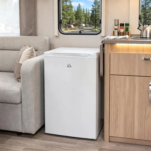 Vista 9 de HOMCOM - Congelador mini de mostrador de 3 pies cúbicos, congelador compacto vertical con estantes removibles, puerta reversible para el hogar Blanco