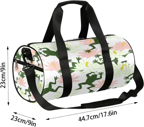 Vista 5 de Bolsa de lona de rana rebotadora con correa de hombro desmontable, bolsa deportiva para gimnasio, bolsa deportiva para estudiantes, 17.6 x 9 x 9