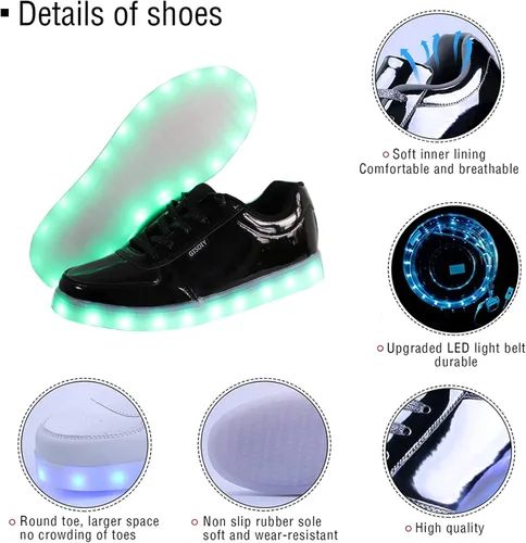 Vista 3 de Zapatos con luz USB para adultos, recargables, intermitentes, con luz LED, unisex, para deportes