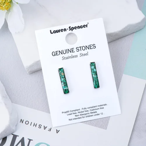 Vista 8 de Aretes de barra de piedras preciosas para mujer, delicados aretes de sodalita de malaquita turquesa y cristal curativo natural, aretes de barra
