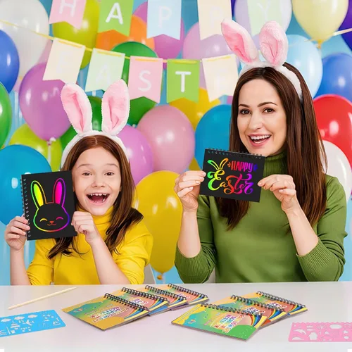 Vista 6 de YSCare Artículos de Fiesta de Arte de Rascar para Niños: 16 Pack Cuaderno de Arte de Rascar Arcoíris, Kit de Manualidades y Artesanías, Bolsas