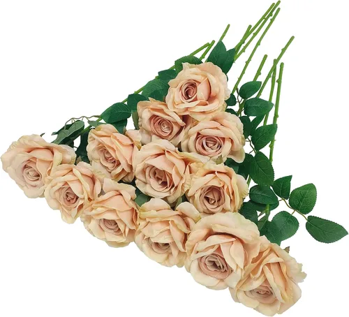 Vista 16 de ATFL Rosas Rubor, 12 Piezas de Rosas Rosa Pálido, Rosas Artificiales de Color Rosa Claro, Diámetro de la Flor 10 cm, Rosas Artificiales con Tallos