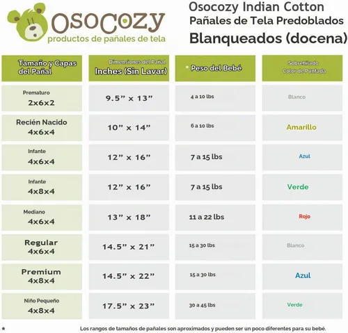Vista 4 de OsoCozy Pañales de tela preplegados (1 doz), suaves, absorbentes, duraderos, 100% algodón