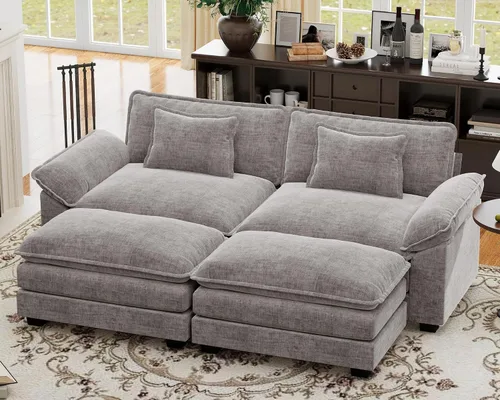 Vista 125 de Sofá modular de gran tamaño de 154 pulgadas, cómodo sofá en forma de U con 3 otomanas móviles, sofá moderno de felpilla de 7 plazas para sala