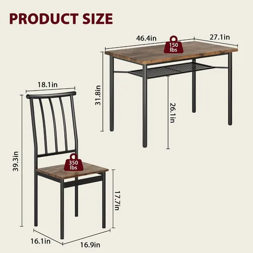 Vista 6 de Juego de mesa de comedor para 4, mesa de cocina y sillas para 4 con estante para vino, juego de mesa de comedor rectangular, juego de mesa