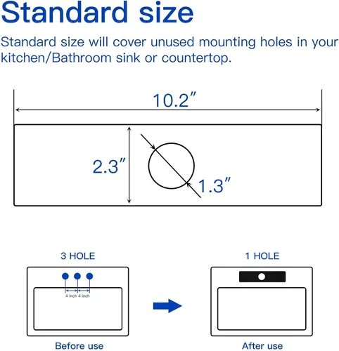 Vista 3 de Grifo de fregadero de cocina o baño de 10 pulgadas, placa cuadrada de acero inoxidable para cubrir agujeros de montaje no utilizados, P-111-B