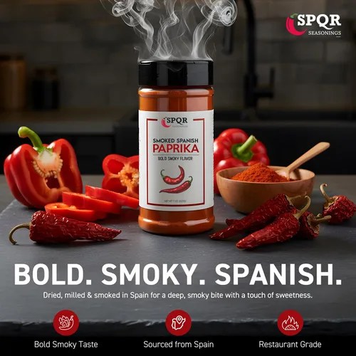 Vista 3 de Pimentón ahumado XL de 7 onzas en tarro gourmet grado restaurante audaz sabor a pimentón español ahumado por SPQR Seasonings
