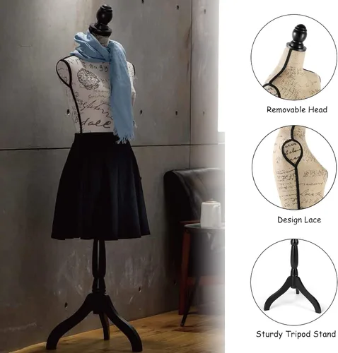 Vista 5 de Forma de vestido de torso de maniquí de altura ajustable con soporte de trípode resistente para decoración del hogar, exhibición de joyas y ropa