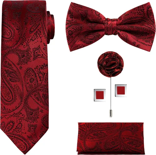 Vista 23 de TIE G 5pcs Tie Set in WHITE OR BLACK GIFT BOX: Solid Color Necktie, Satin Bow Tie, Pocket Square, Lapel, Cuff Links A-aqua