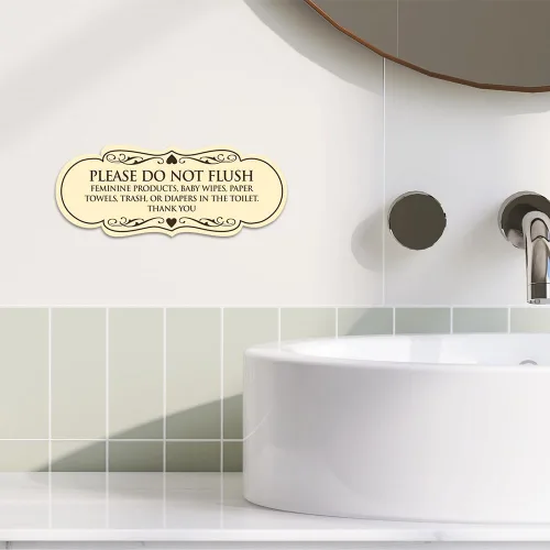 Vista 5 de Signs ByLITA Designer Please Do Not Flush Etiqutte Letrero (negro) - Pequeño 1 paquete