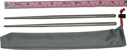 Vista 4 de Valtcan Palillos de titanio de 9 pulgadas, 0.95 oz, ultraligeros, puntas ranuradas, cero sabor metálico, extremos cuadrados antivuelco, palillo