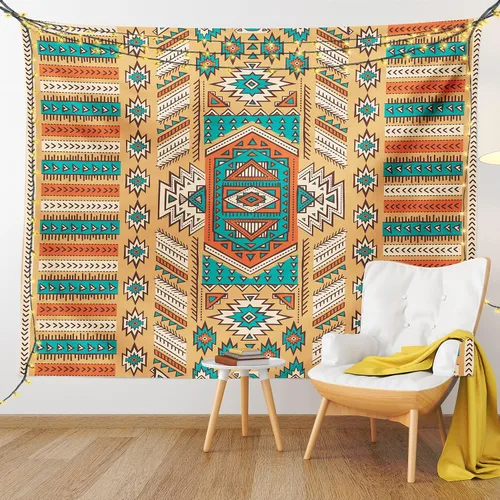 Vista 9 de Ambesonne Tapiz tribal, patrón de tribu secreta en estilo bohemio, decoración de tela para colgar en la pared para dormitorio, sala de estar