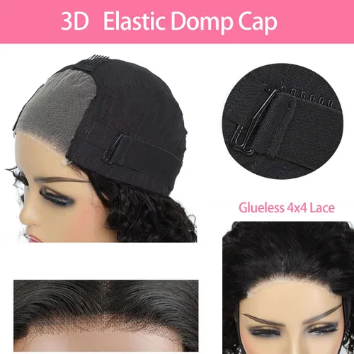 Vista 4 de Pelucas de cabello humano sin pegamento, prearrancadas, onduladas, sin pegamento, encaje precortado, 4 x 4, peluca de cabello humano de 6 pulgadas