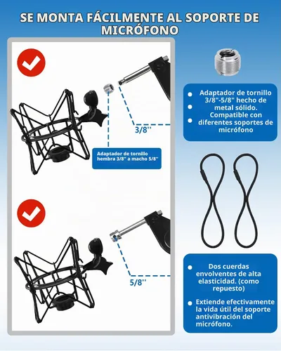 Vista 3 de SUUNTOK Soporte Antivibración de Micrófono Universal Soporte de Micrófono Araña de Grabación Compatible con Muchos Micrófonos de Condensador como