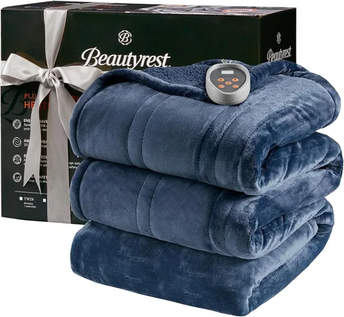 Vista 29 de Beautyrest Manta térmica, manta eléctrica, suave, cálida y reversible, manta térmica Sherpa para oficina, sofá, 3 ajustes de calor, apagado