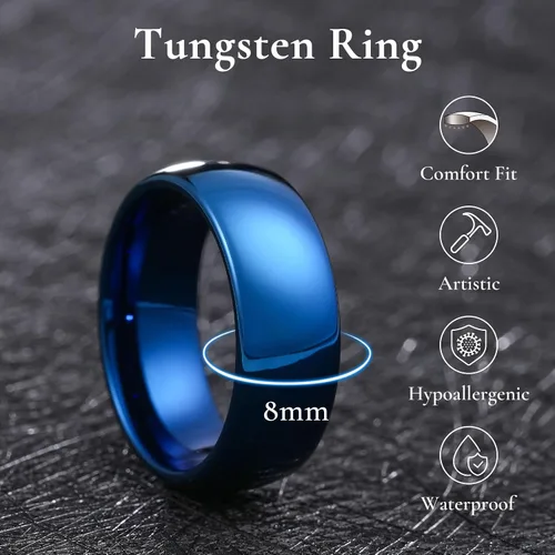 Vista 94 de King Will Alianza de boda de carburo de tungsteno para hombres y mujeres, anillos de promesa para parejas abovedados de alto pulido