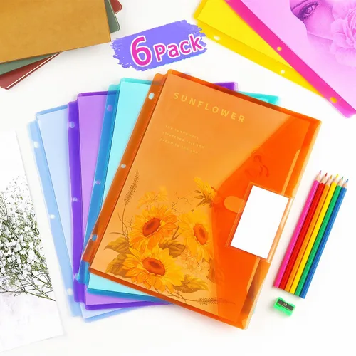 Vista 6 de Tamaki Paquete de 6 bolsillos para carpeta, carpetas de plástico con etiqueta, organizador para carpeta, separadores para carpeta con bolsillos