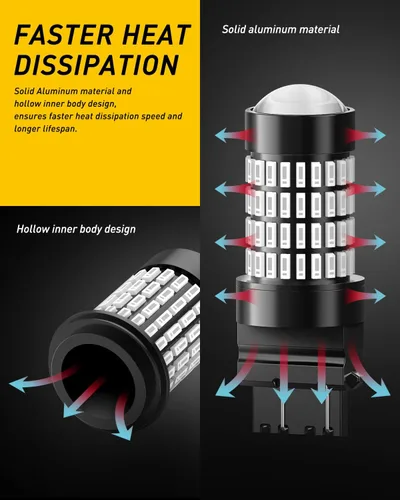 Vista 4 de Auxito Focos LED 3157 mejorados, rojo, 500% más brillantes, 3056, 3156, 3057, 4157, chip 102-SMD, proyector para luces de freno, freno trasero, Rojo