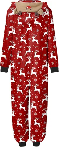 Vista 7 de Pijamas de Navidad 2023 para parejas, conjunto familiar a juego para parejas, mono con capucha, manga larga, pijamas de Navidad para las fiestas