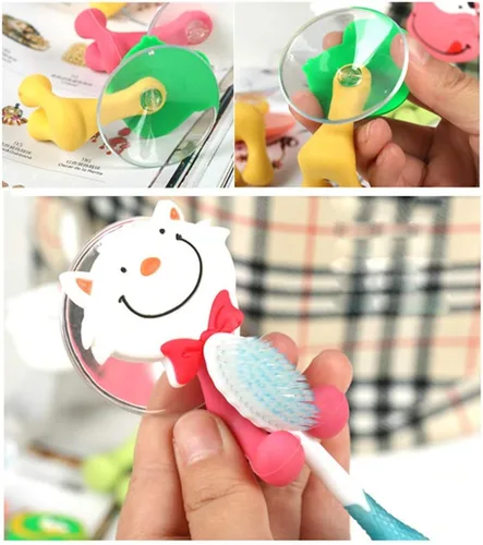 Vista 6 de 5 soportes para cepillos de dientes para niños, lindos animales de dibujos animados, montados en la pared, para niños, niñas, adultos, resistentes