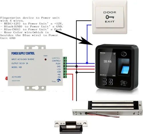 Vista 2 de Sistemas de control de acceso de seguridad biométrica de huellas dactilares con bloqueo magnético de 600 libras, sensor de movimiento de salida