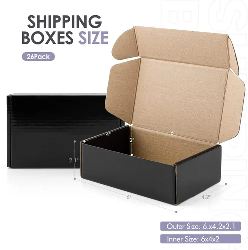 Vista 2 de Golden State Art, 6x4x2 Cajas de envío negras de 26 paquetes, caja de correo de cartón corrugado para pequeñas empresas, embalaje adhesivo