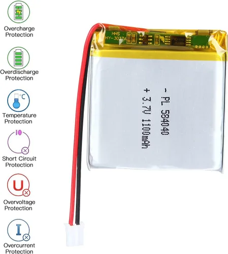 Vista 3 de 3.7V 1100mAh 584040 batería de iones de polímero de litio batería recargable Lipo con conector de paso PH 0.079 in