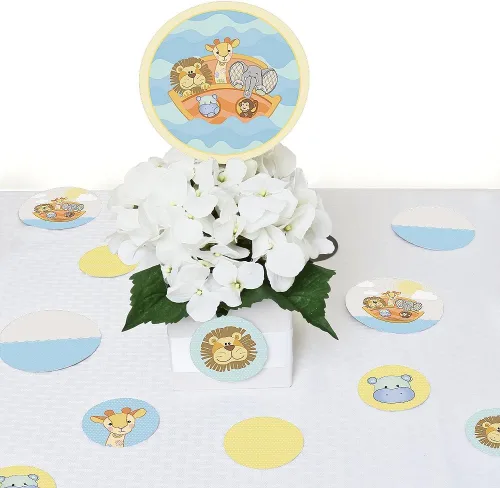 Vista 5 de Big Dot of Happiness Noah's Ark - Confeti circular gigante para baby shower o fiesta de cumpleaños, decoraciones para fiestas, confeti grande, 27