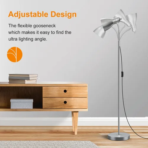 Vista 4 de LEPOWER Lámpara de pie, lámpara de pie de metal con cuello de cisne ajustable para dormitorio Easy to Assemble, E26 Base, Sturdy Metal Base