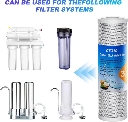 Vista 5 de Cartucho de filtro de agua de sedimentos de carbono CTO para toda la casa de 1 micrón, 2.5 x 10 pulgadas, compatible con DuPont WFPFC8002